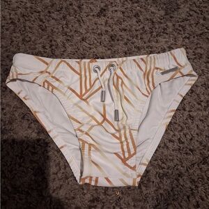 White and Gold Argyle Grant Geometric Print Swim Brief
